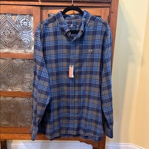 NWT: Vineyard Vines Blue and Gray Plaid Button Down Shirt, Men’s Size XXL